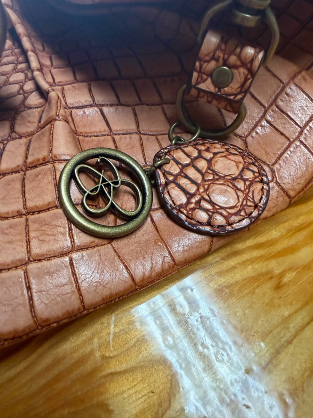 Jessica Simpson Croc-Embossed Shoulder Bag in Tan - Picture 7 of 7